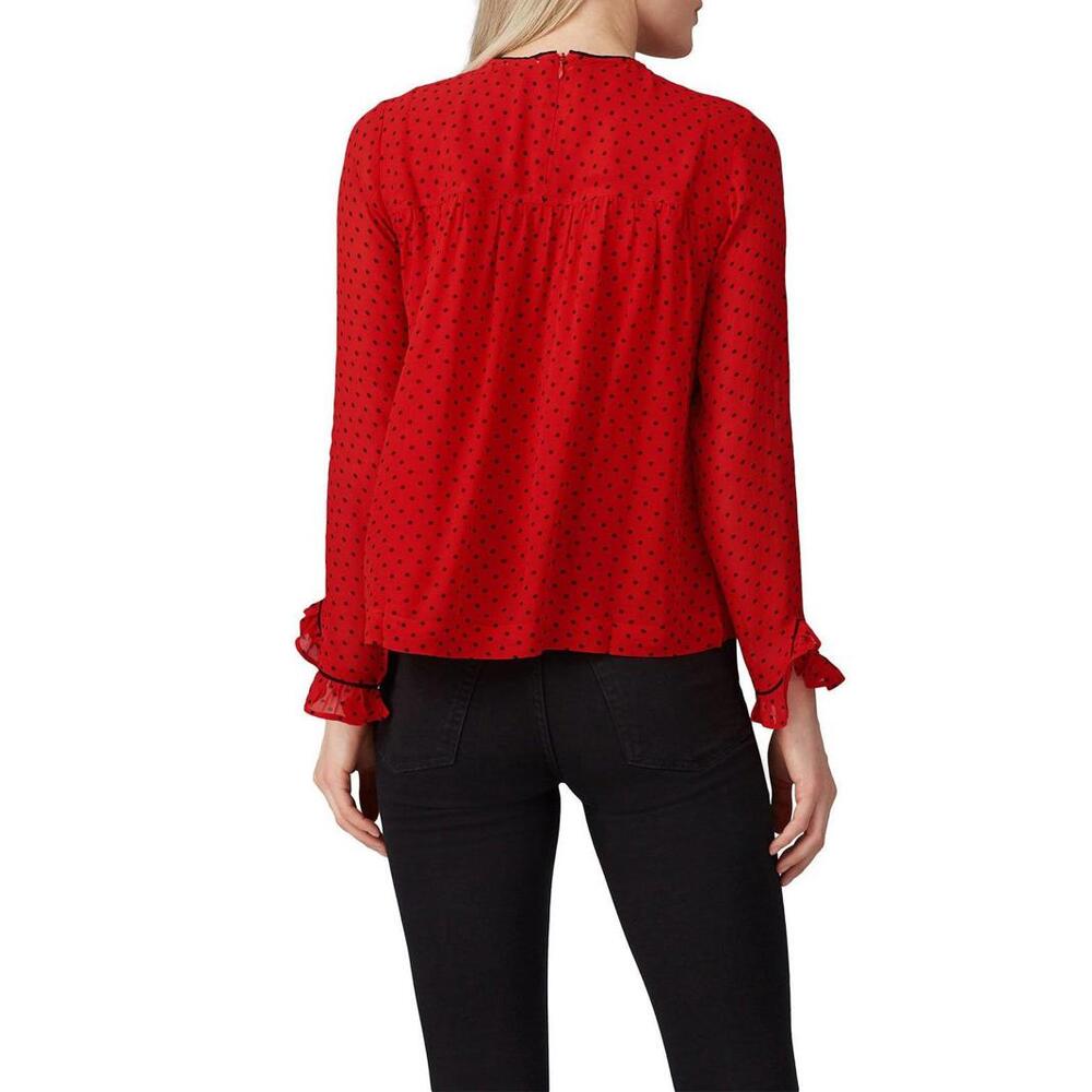 GANNI Red Satin Black Trim Top – Size 38 (Sheer/Thin Patch in Fabric) - Picture 3 of 9